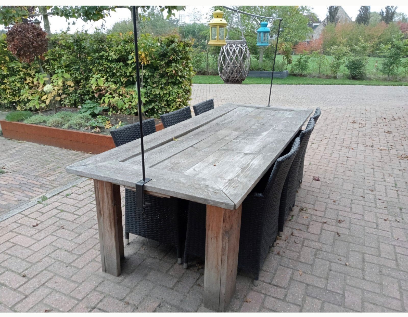 GRATIS tuintafel van Steigerhout, Tuin en Terras, Ophalen, Gebruikt, Rechthoekig, Hout
