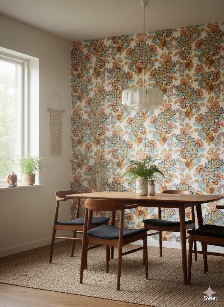 6716 paisley bloemen vintage behang swiet, Huis en Inrichting, Stoffering | Behang, Verzenden, Minder dan 10 m², Oranje