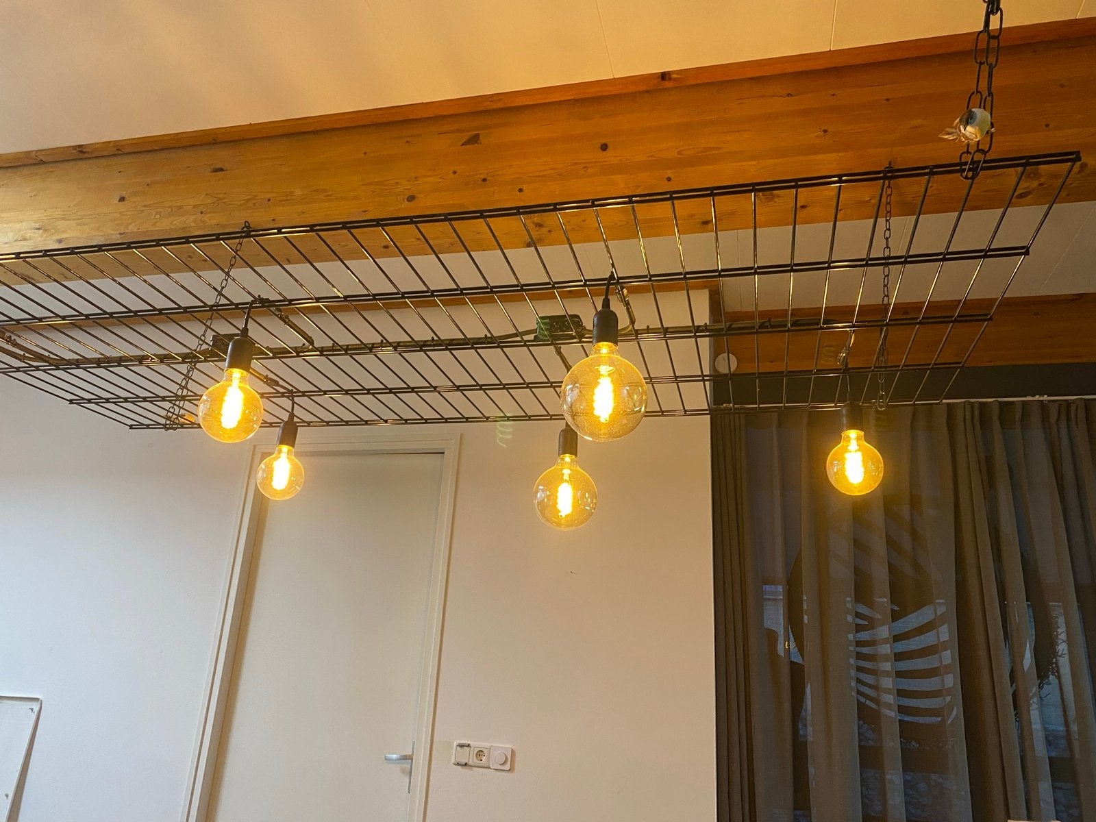 Industriële hanglamp met 6 Edison gloeilampen, Ophalen, Gebruikt, Metaal, E27 (groot)