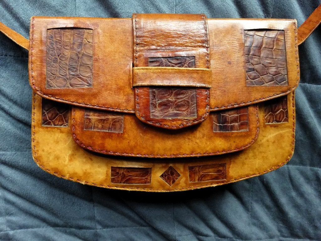 Vintage bruine leren Tas Zadeltas/schoudertas, Verzenden, Gebruikt, Bruin, Leer