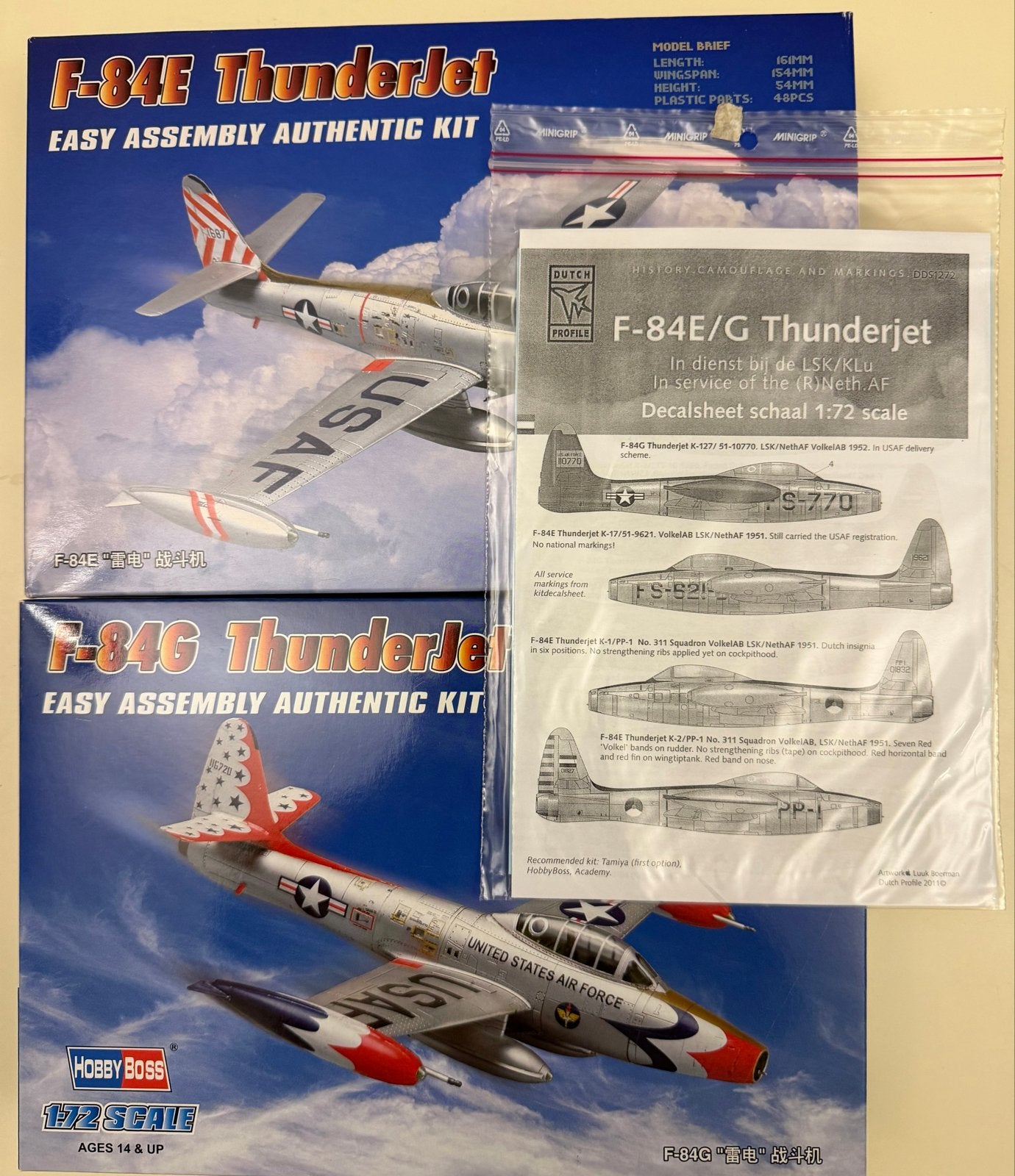 Hobby Boss F-84E & F-84G ThunderJet 1:72  + dutch decal set, Overige merken, 1:72 tot 1:144, Nieuw, Ophalen of Verzenden