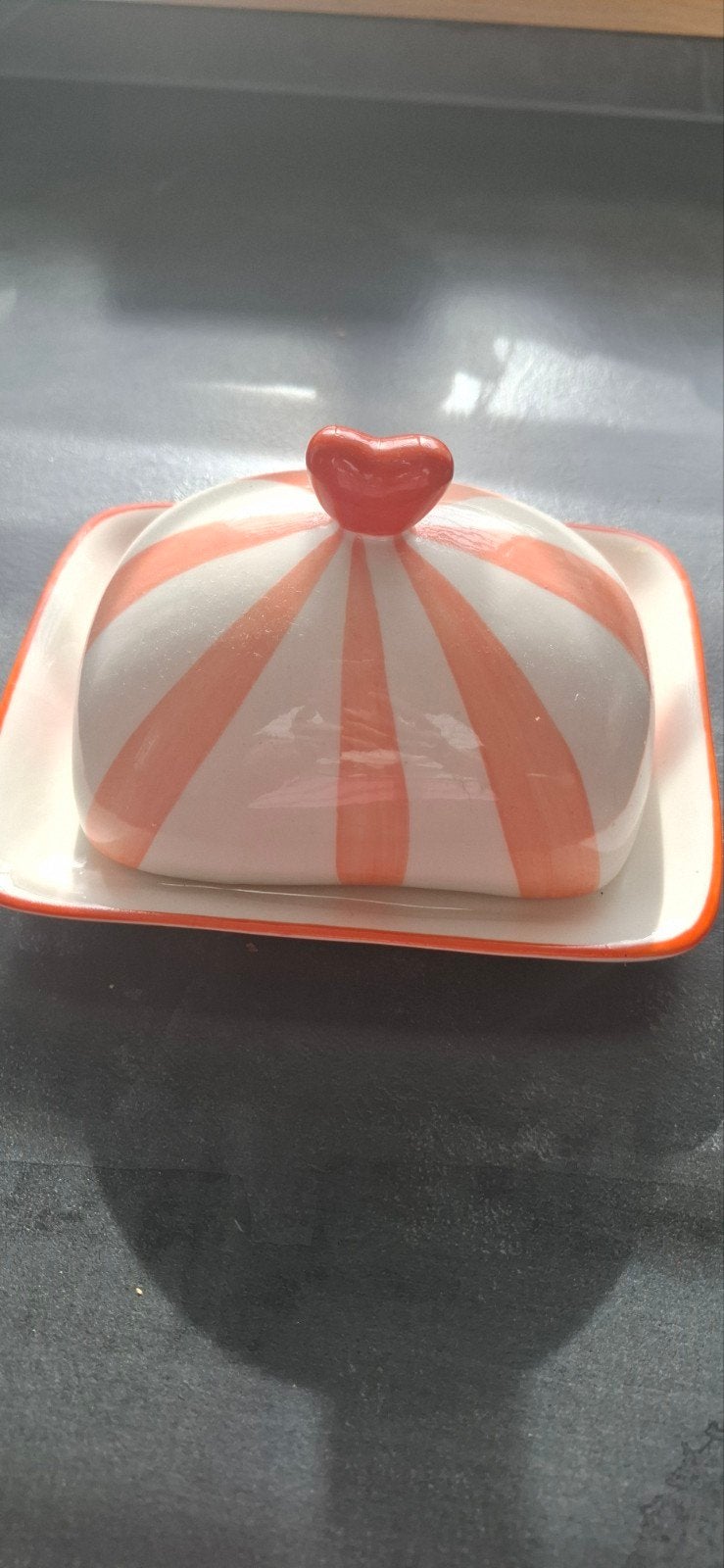 Leuke botervloot met hartje - wit/oranje gestreept, Ophalen