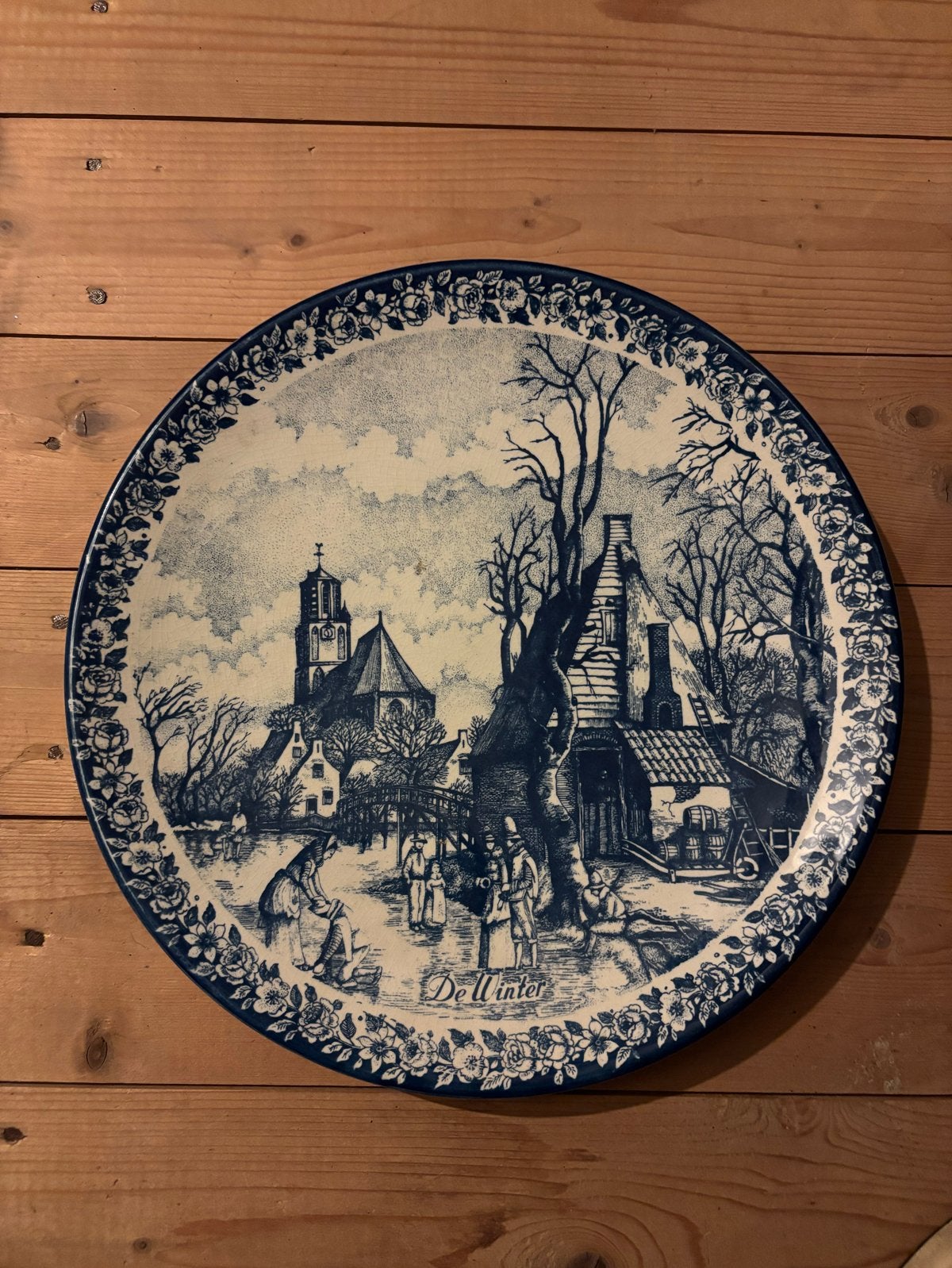 Vintage Delfts Blauw Sierbord - De Oude Kerk Delft, Antiek en Kunst, Ophalen