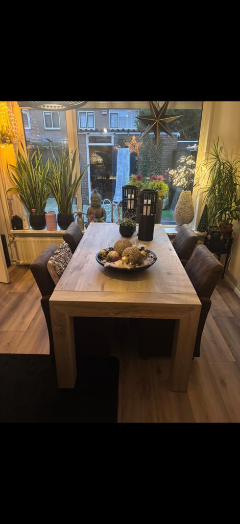Eettafel en salontafel set - massief Pronto Wonen Lucano, Zo goed als nieuw, 150 tot 200 cm, Vier personen, Rechthoekig