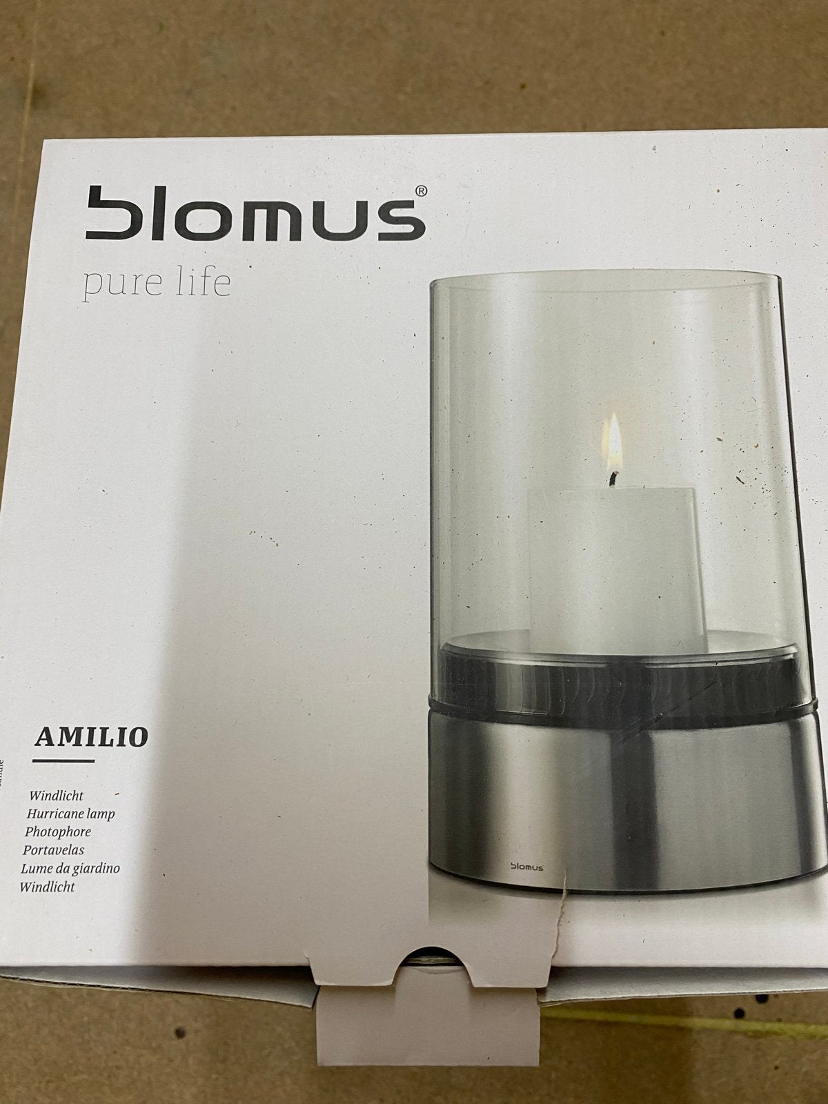 Blomus Amilio Windlicht Hurricane Lamp 2 stuks, Nieuw, Ophalen of Verzenden, Metaal, Grijs