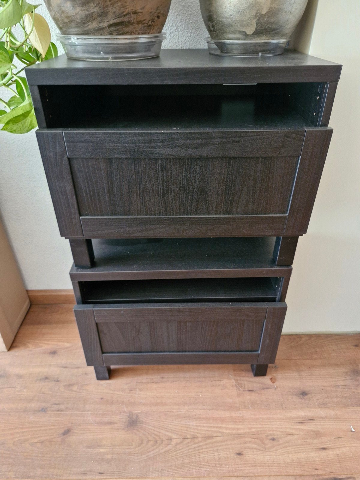 2 IKEA kastjes met lade - zwartbruin, Ophalen, Minder dan 50 cm, Gebruikt, 1 of 2 laden