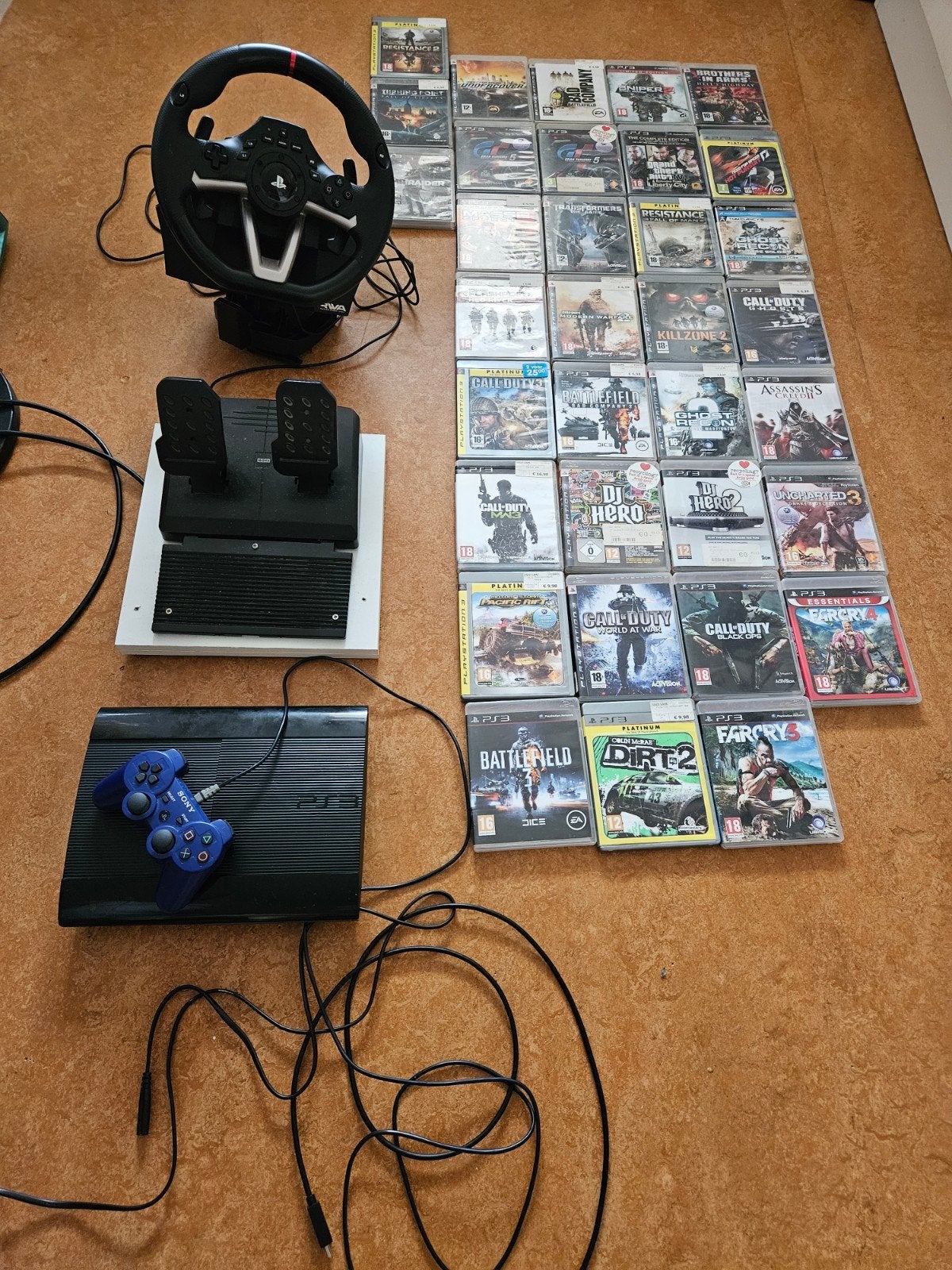 PlayStation 3 Slim met stuur, pedalen en 30+ games, Met 1 controller, Slim, Gebruikt, Met games