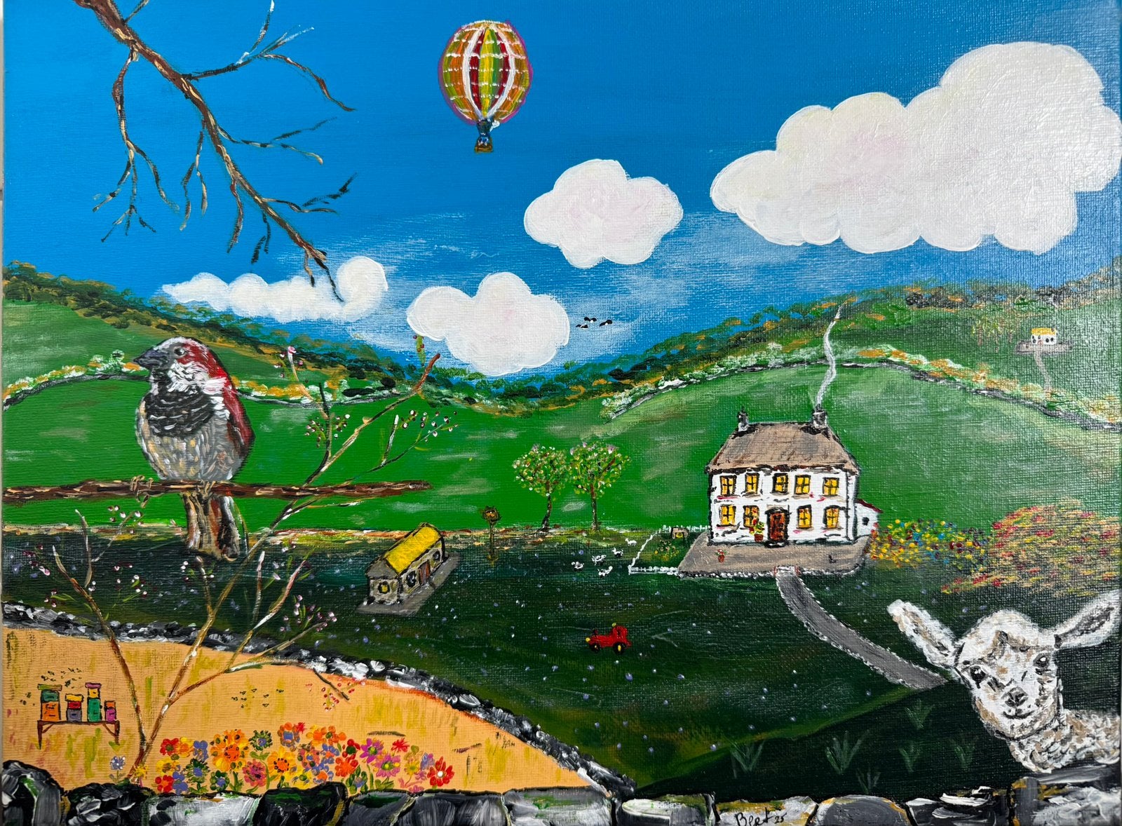 Naïef landschap, Acrylverf, Overige stijlen, Doek, Ophalen of Verzenden