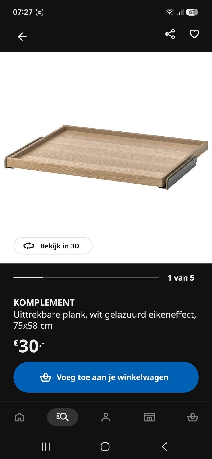 IKEA PAX Komplement uittrekbare lade, eikeneffect, Ophalen, Met plank(en), 50 tot 100 cm, Zo goed als nieuw