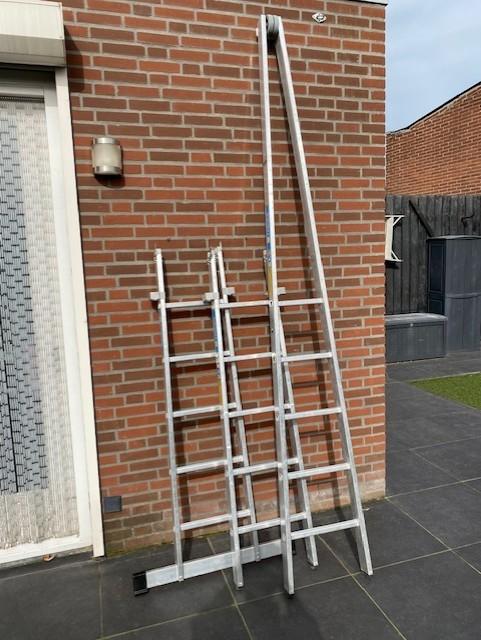 3 delige Punt- / Glazenwassers ladder (type HaCa), Ophalen, Ladder, Opvouwbaar of Inschuifbaar, 4 meter of meer