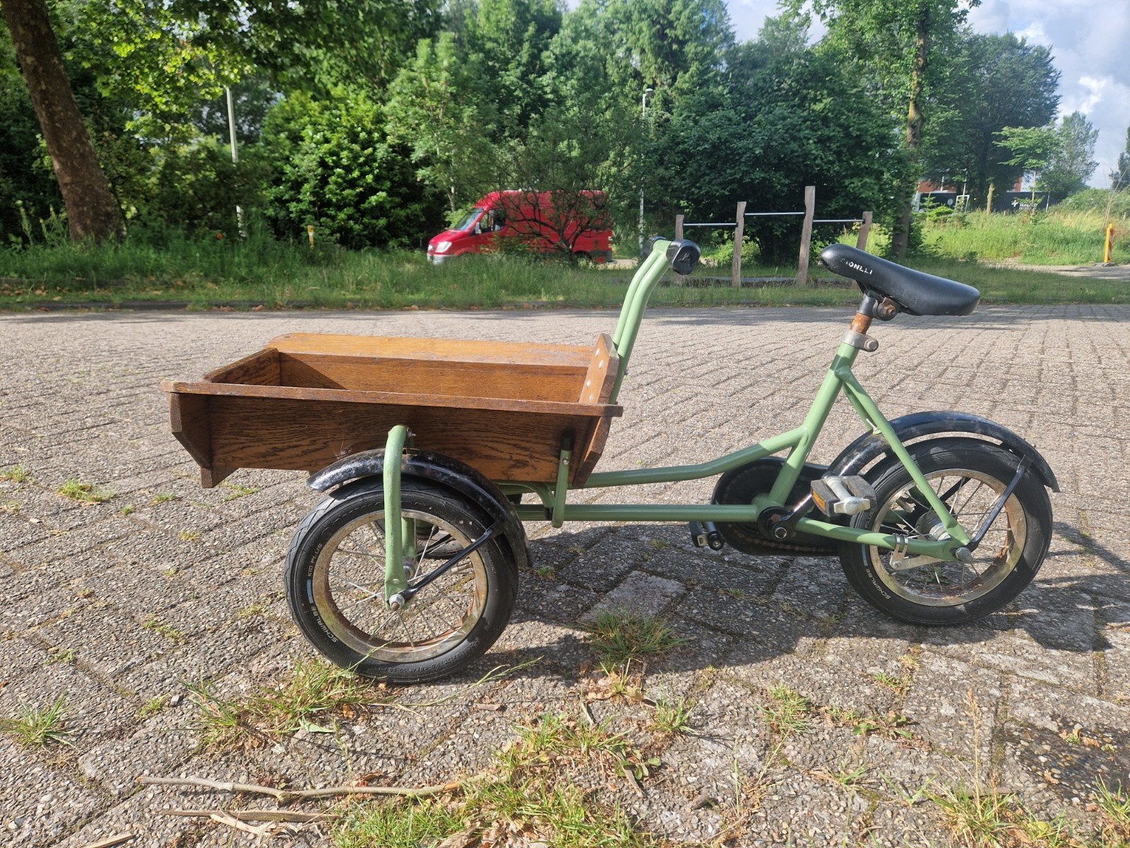 Kinderbakfiets met houten bak, Fietsen en Brommers, Ophalen, Gebruikt, Terugtraprem, Onbekend
