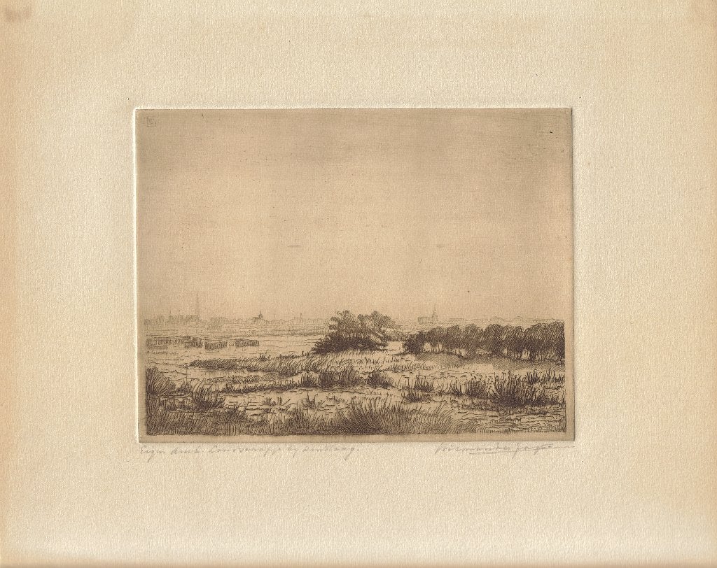 Nicolaas van der Jagt ets "Landschapje bij Domburg", gesigne, Ophalen, Ets, Landschap, Origineel