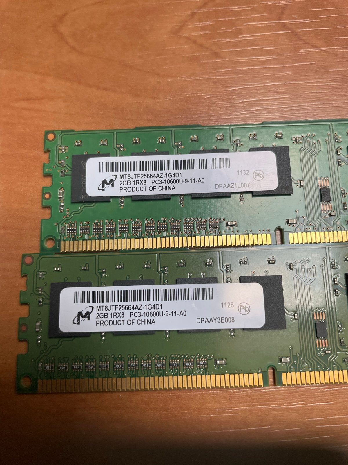 2x 2GB DDR3 RAM Geheugenmodules (PC3-10600U), Gebruikt, DDR3, Ophalen of Verzenden, Desktop