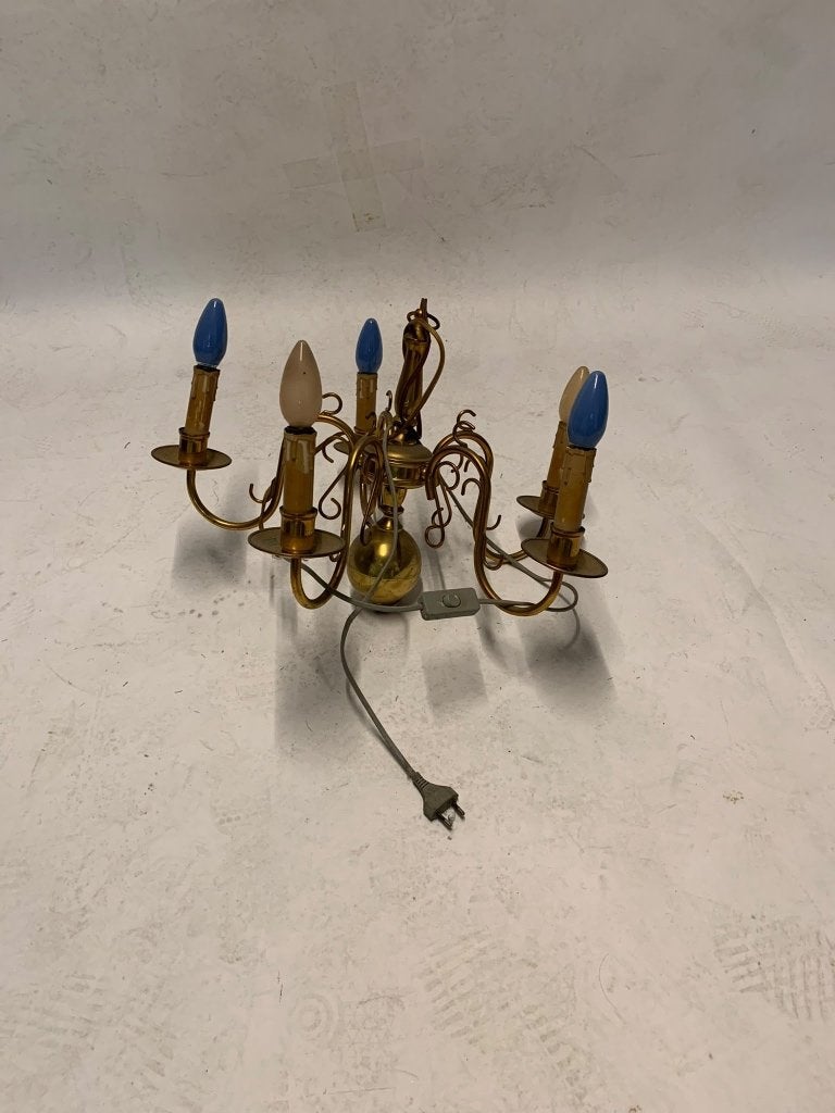 Vintage Kroonluchter - Messing met 5 kaarslampen, Huis en Inrichting, Ophalen, Gebruikt, Vintage, Klassiek, Retro, E14 (klein)