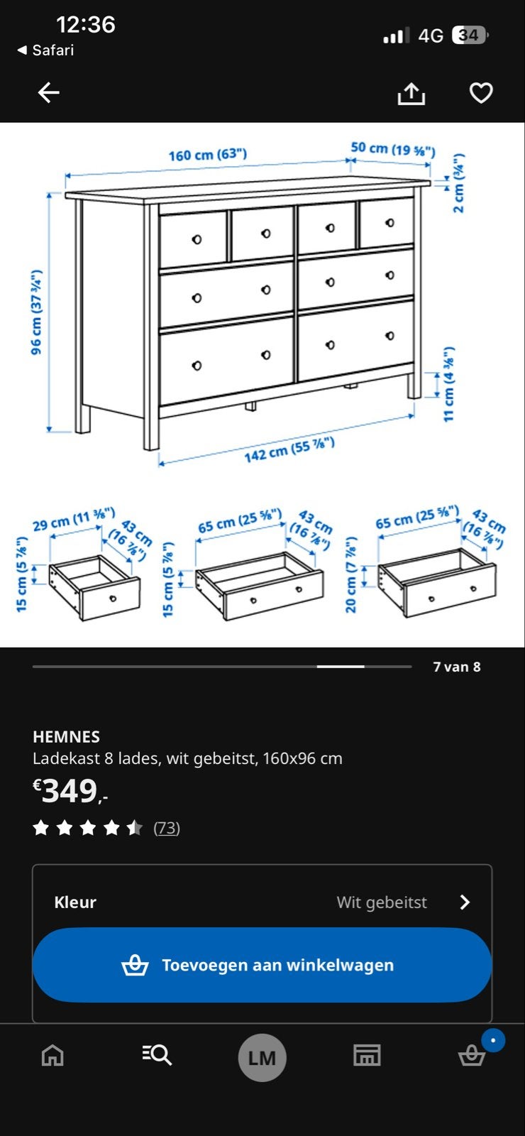 IKEA HEMNES Ladekast / Commode Kast - Zeer Goede Staat, Huis en Inrichting, Kasten | Ladekasten, Ophalen, 5 laden of meer, 150 tot 200 cm