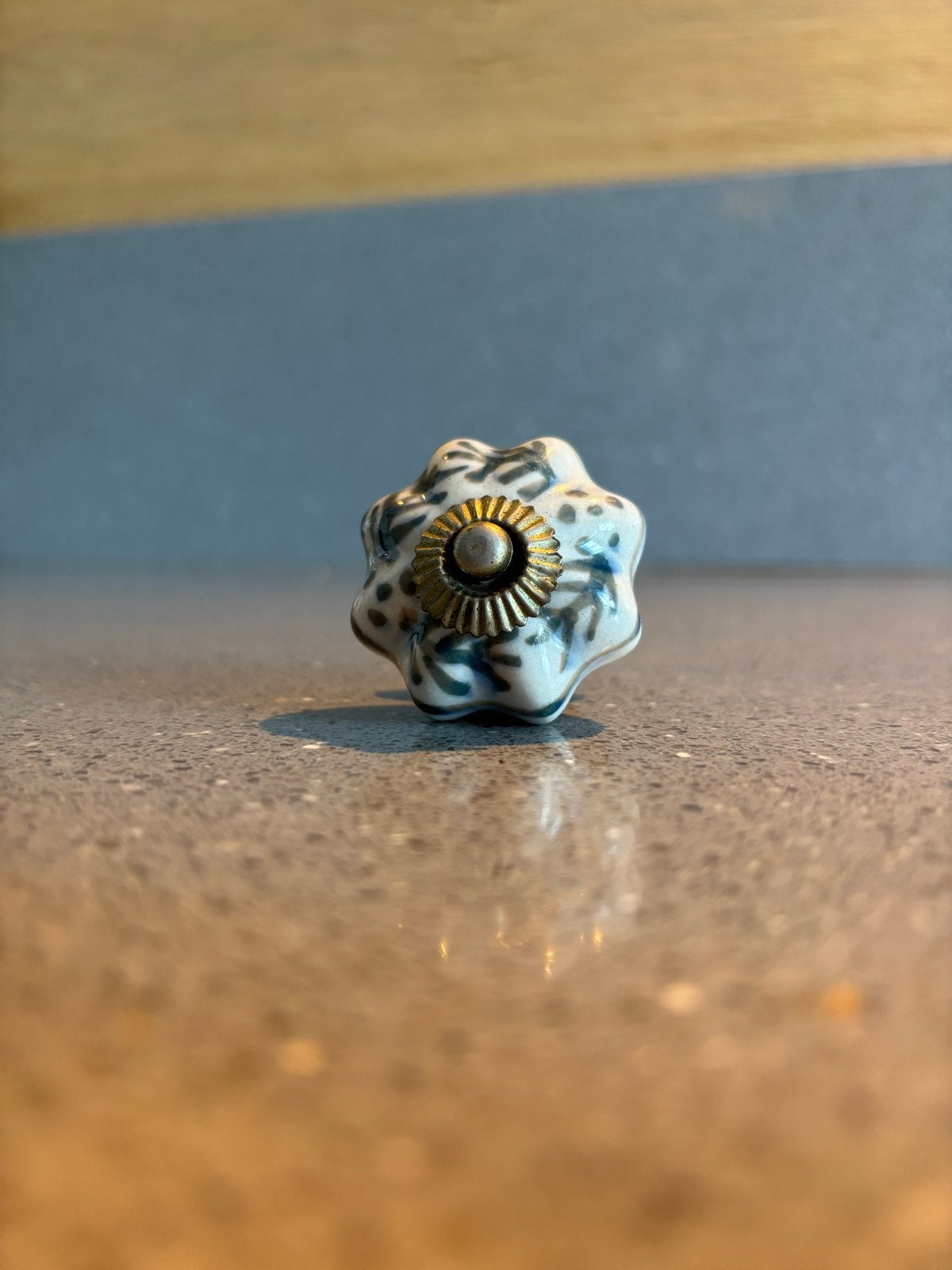 9x Keramische kast- of ladeknoppen - Wit met Blauw Patroon, Huis en Inrichting, Ophalen, Gebruikt