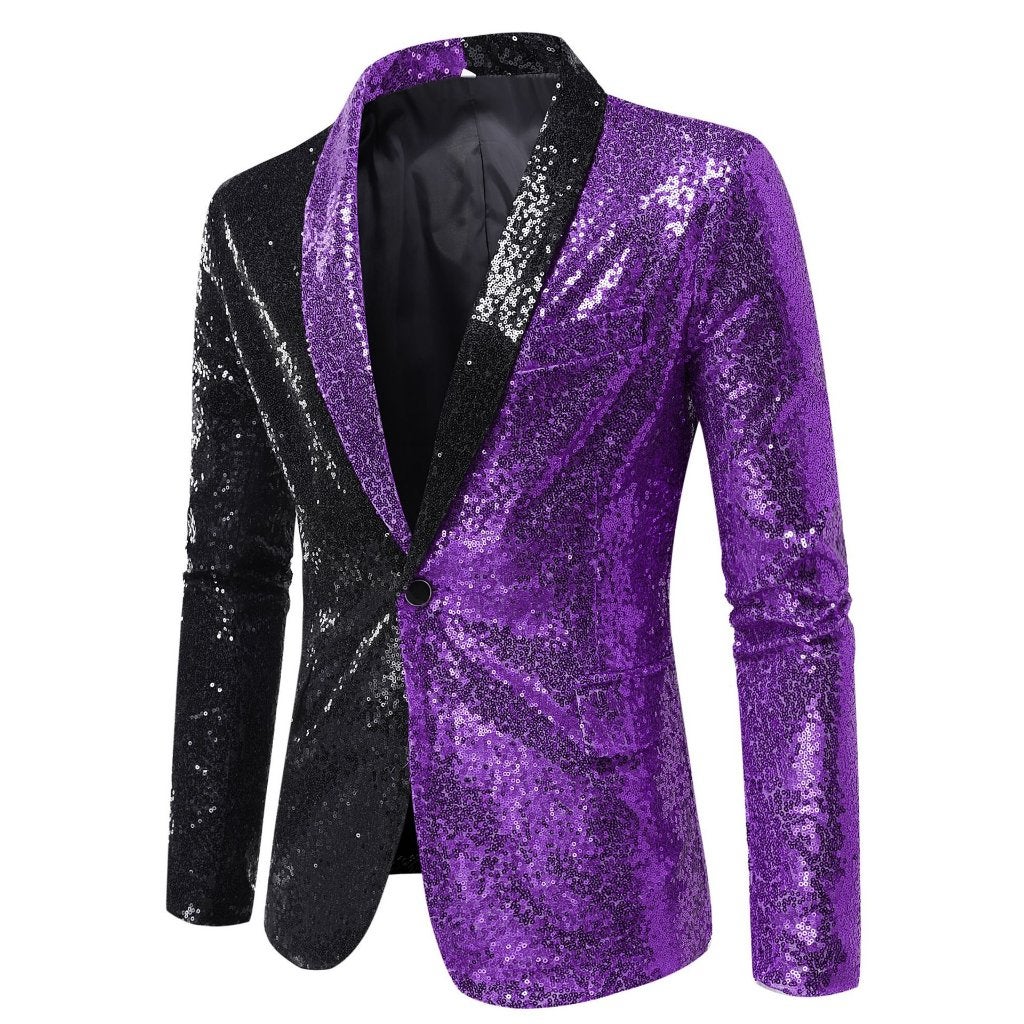 Heren paars zwart glitter colbert / mannen blazer paillet, Kleding | Heren, Verzenden, Nieuw, Overige maten, Meerkleurig