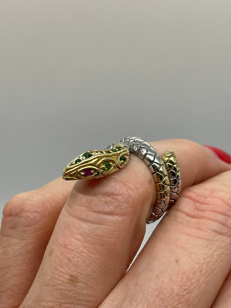 D884 Prachtige zilveren ring bicolor slang maat 16,5, Sieraden, Tassen en Uiterlijk, Ringen, Ophalen of Verzenden, Kleiner dan 17