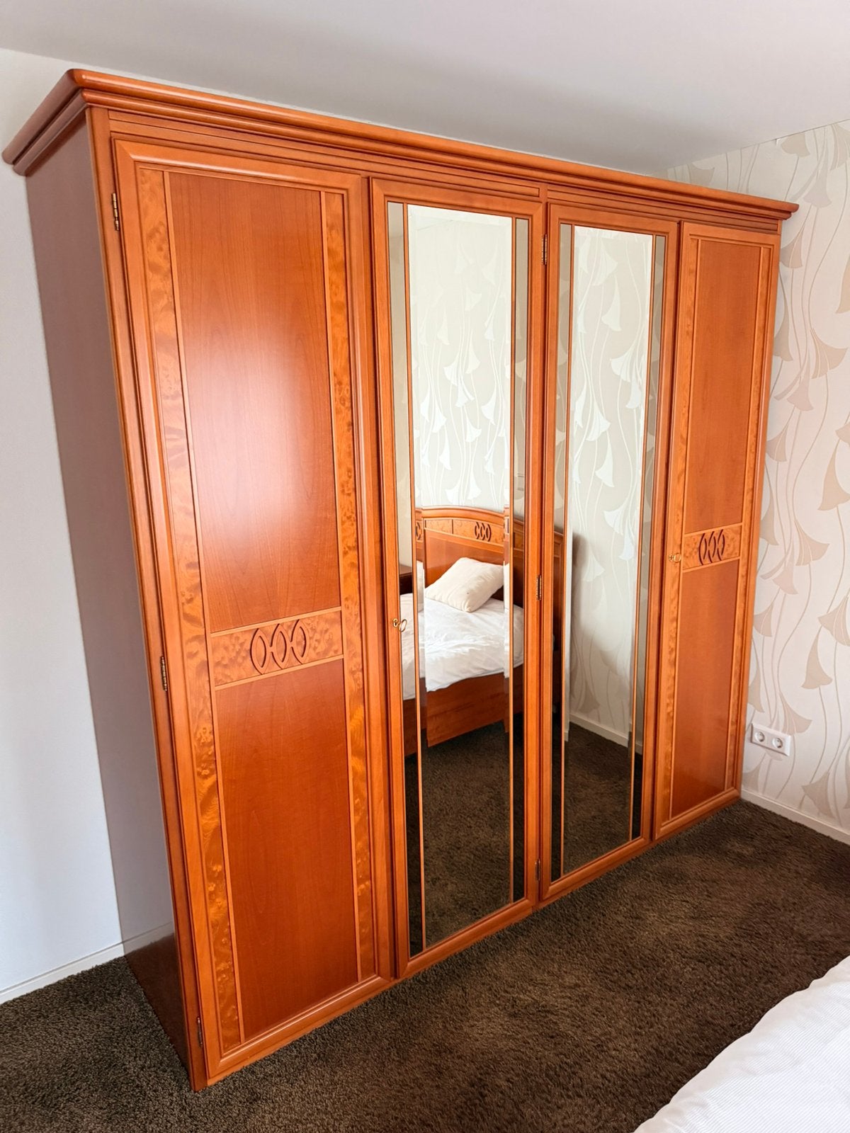 Complete slaapkamer 1 persoons bed kersenhout ZGAN, Ophalen, 200 cm of meer, 200 cm of meer, Kersenhout