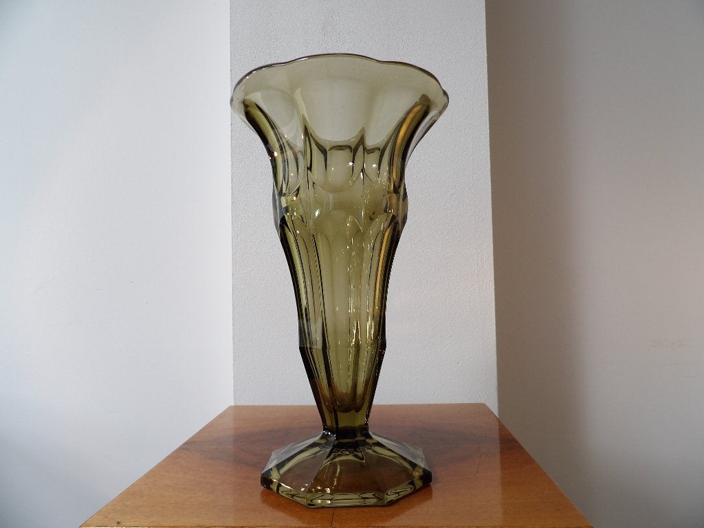 Art Deco Vaas Boheems/SKLO Kristal Glas Fumee 25.5cm