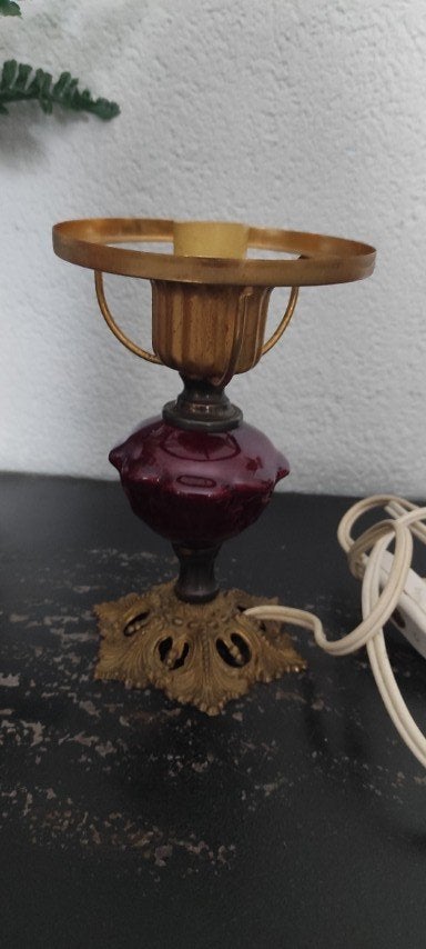 Vintage tafellamp koper keramiek, Gebruikt, Overige merken, Vintage, E14 (klein)