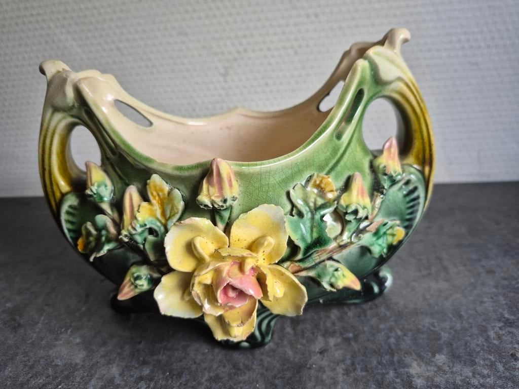 Jardiniere Art Nouveau Majolica bloempot, Ophalen of Verzenden