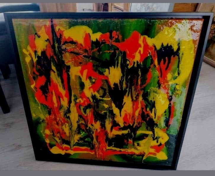 Abstract Schilderij 'Ricky' - Levendige Kleuren, Ophalen