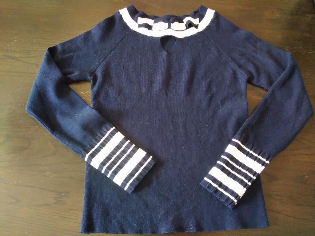 Leuk Rock and Roll truitje S Hell Bunny donker blauw zgan, Ophalen of Verzenden, Zo goed als nieuw, Maat 38/40 (M), Blauw