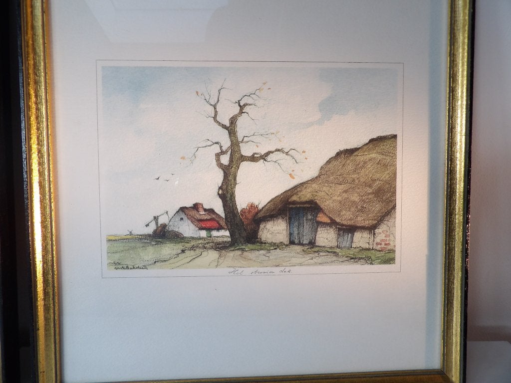 Set van 2 gesigneerde litho's Dirk Baksteen, 50/60er jaren, Ophalen of Verzenden, Ingelijst, Landschappen, Lithografie