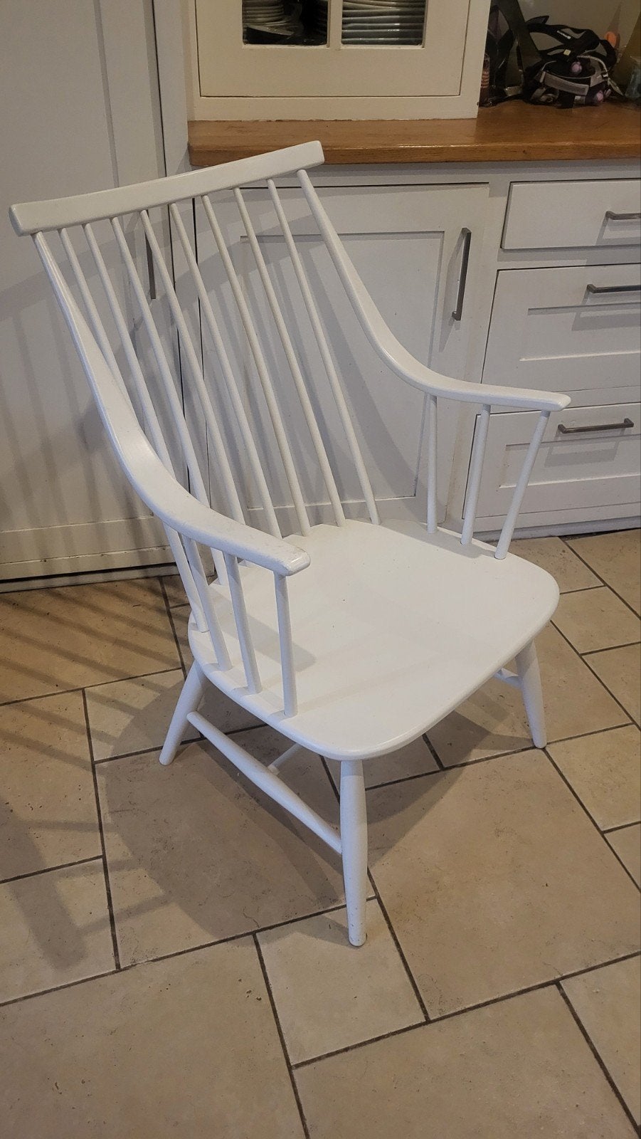 Vintage pastoe topiovaara spijlenstoel goede staat, Huis en Inrichting, Ophalen, Gebruikt, Wit, Eén