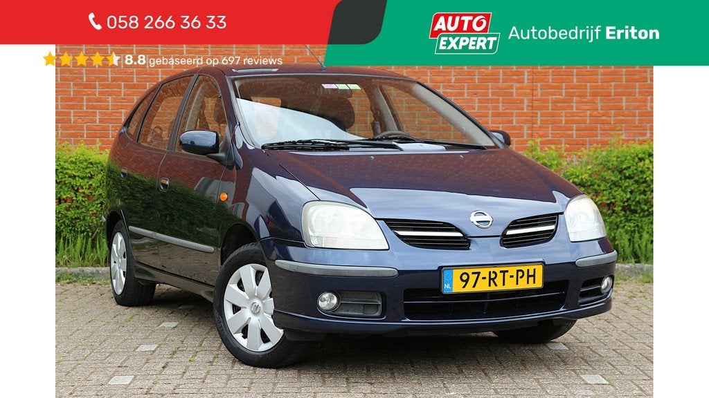 Nissan Almera Tino 1.8 116pk Acenta RIJKLAAR! | Ondbeurt + A, Stof, Zwart, 4 cilinders, 116 pk