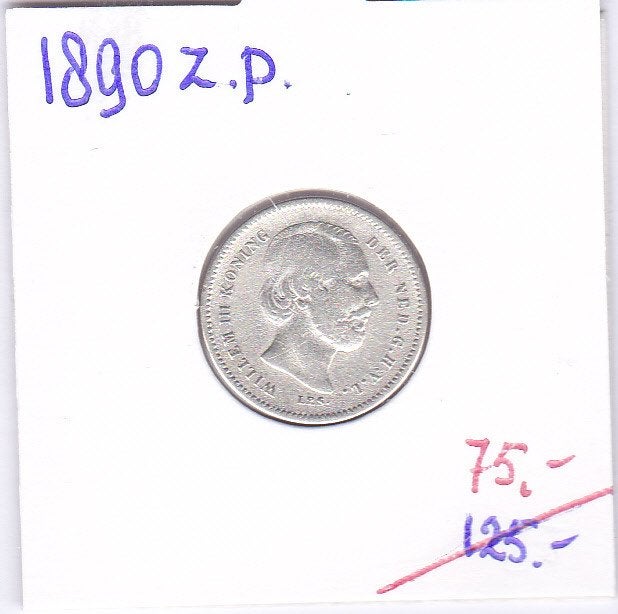 Schaarse 25 cent 1890 zonder punt Willem 3 van 125 voor 75, Koning Willem III, Zilver, 25 cent, Ophalen of Verzenden