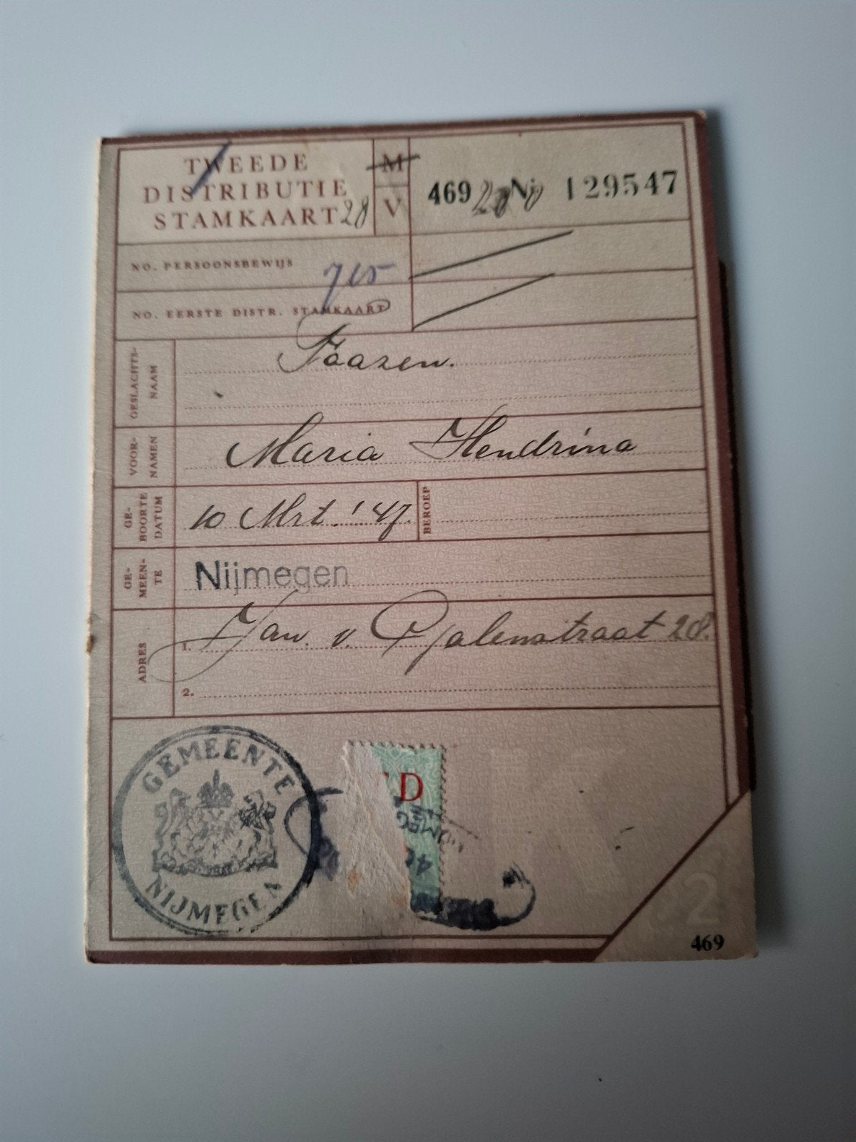distributie stamkaart Nijmegen bonkaart wo2, Verzamelen, Ophalen of Verzenden, Nederland