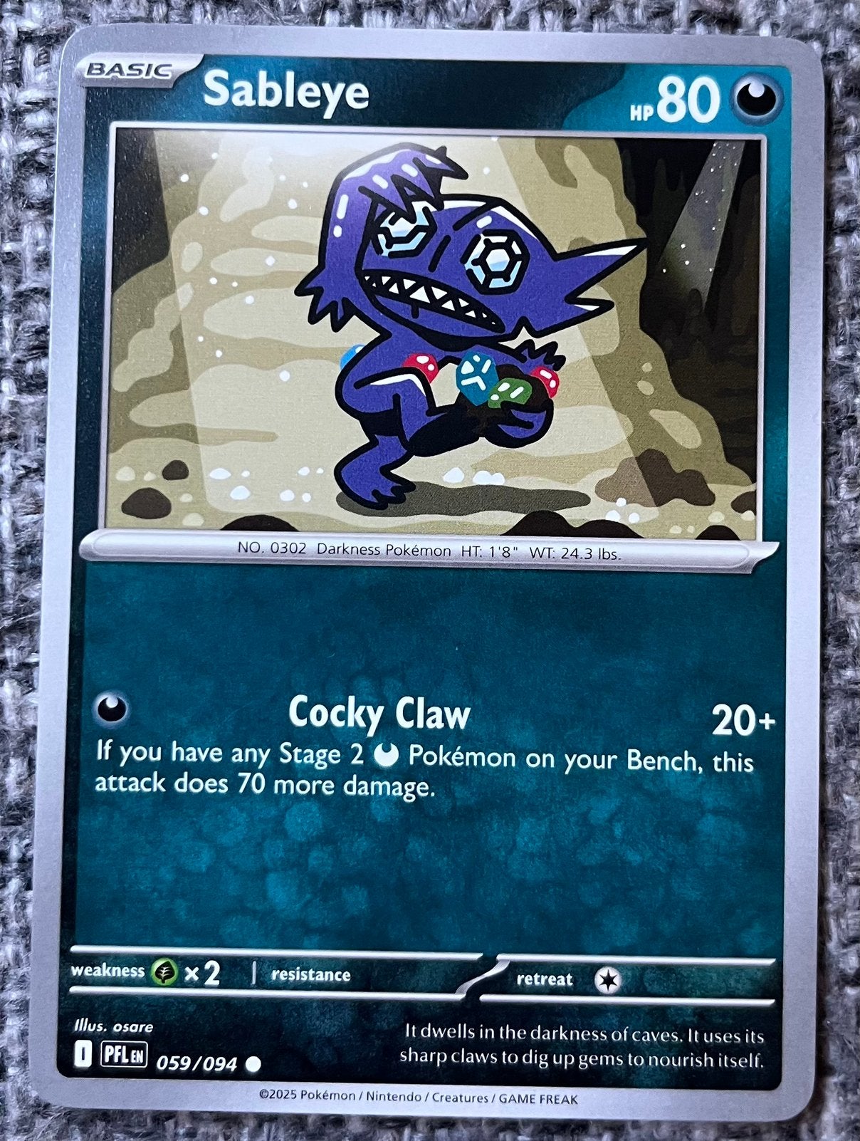 Pokémonkaart van Sableye (302) •Phantasmal Flames (059/094), Verzenden, Nieuw, Losse kaart