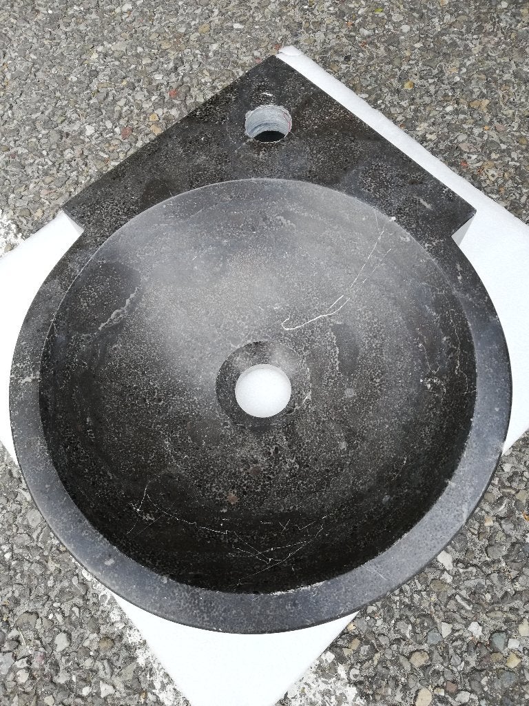 Hoekfontein blauwe hardsteen ronde wasbak 8 cm dik, Ophalen, Nieuw, Steen, Wastafel