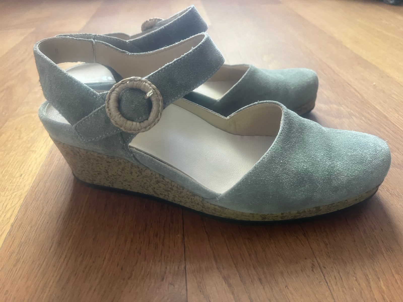 Durea suède sleehakken/ sandaal - maat 42  H, Kleding | Dames, Schoenen, Zo goed als nieuw, Sandalen of Muiltjes, Groen, Ophalen of Verzenden
