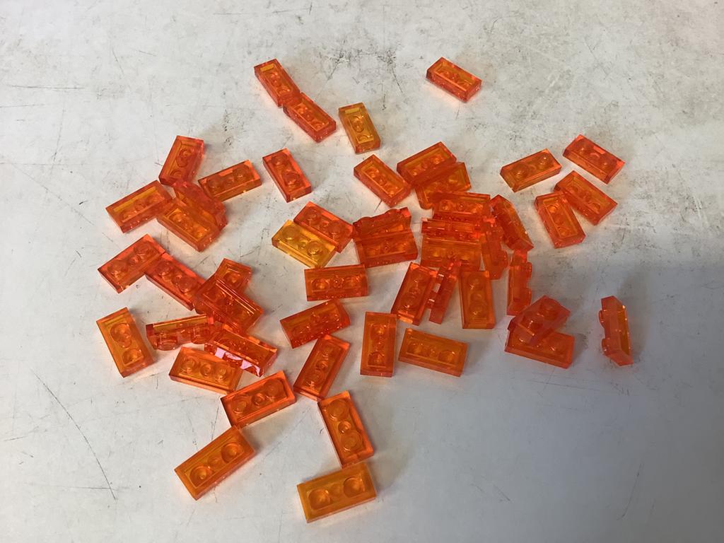 Lego plaat 1x2 transparant oranje, Ophalen of Verzenden, Gebruikt, Losse stenen, Lego