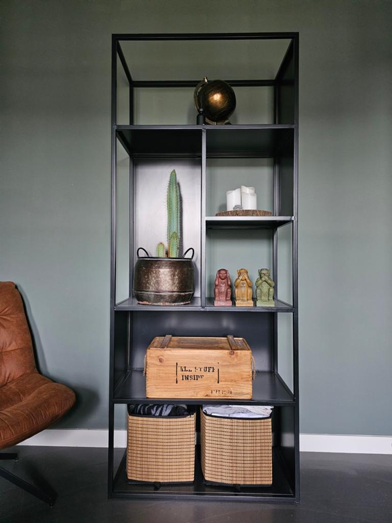 Zwarte metalen vakkenkast - Industrieel design, Ophalen, Met plank(en), Gebruikt, 200 cm of meer