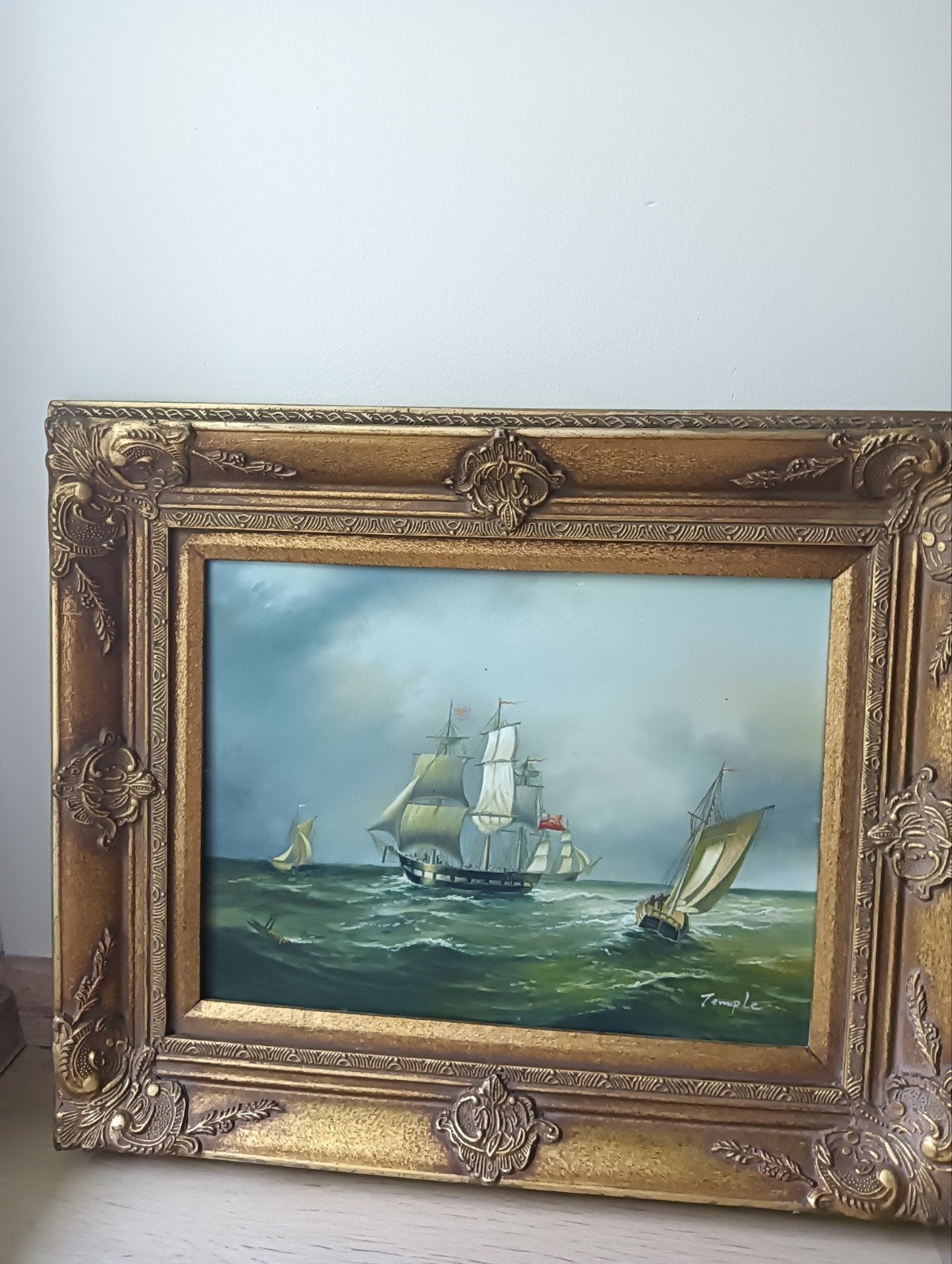 Schilderij Richard Temple - Zeilschepen op zee, Ophalen of Verzenden