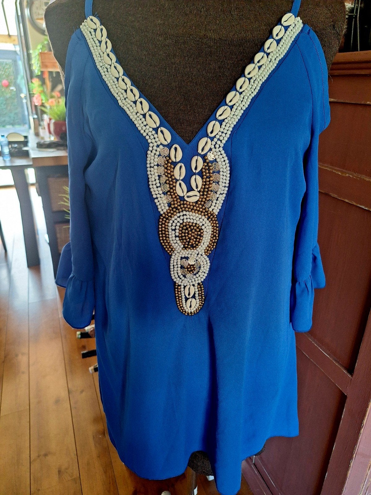 Voile tuniek maat m 38 40 42  schelpen, Ophalen of Verzenden, Zo goed als nieuw, Blauw