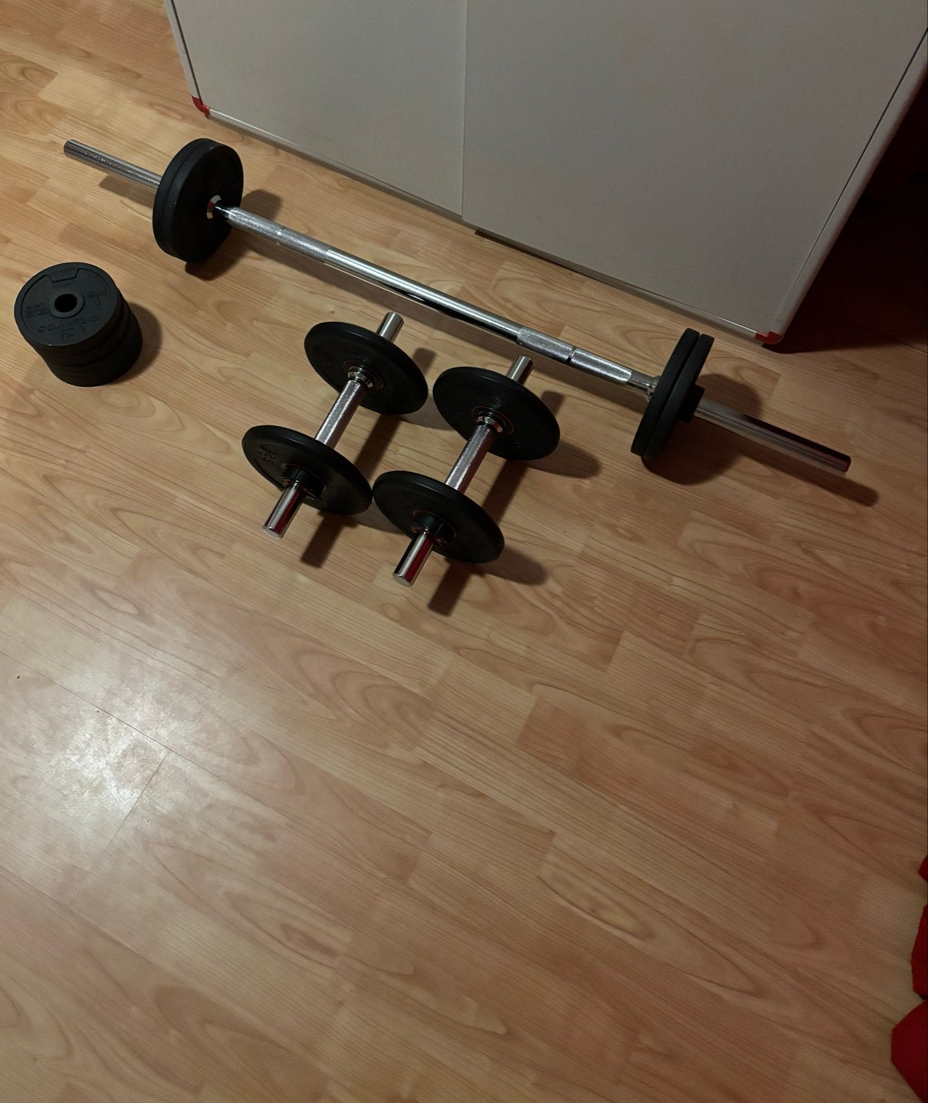 Complete Halterset met Halterschijven en dumbells, Sport en Fitness, Fitnessmaterialen, Ophalen, Gebruikt, Armen, Halterset