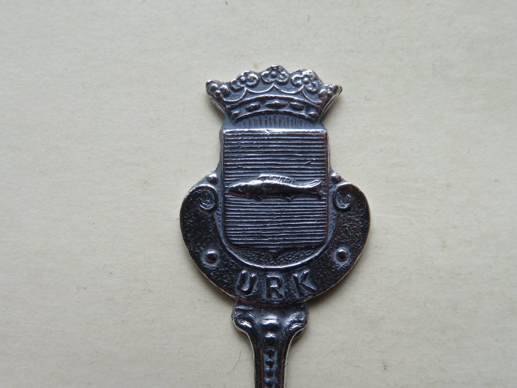 Verzilverd lepeltje wapen Urk 9 cm., Antiek en Kunst, Antiek | Bestek, Verzenden