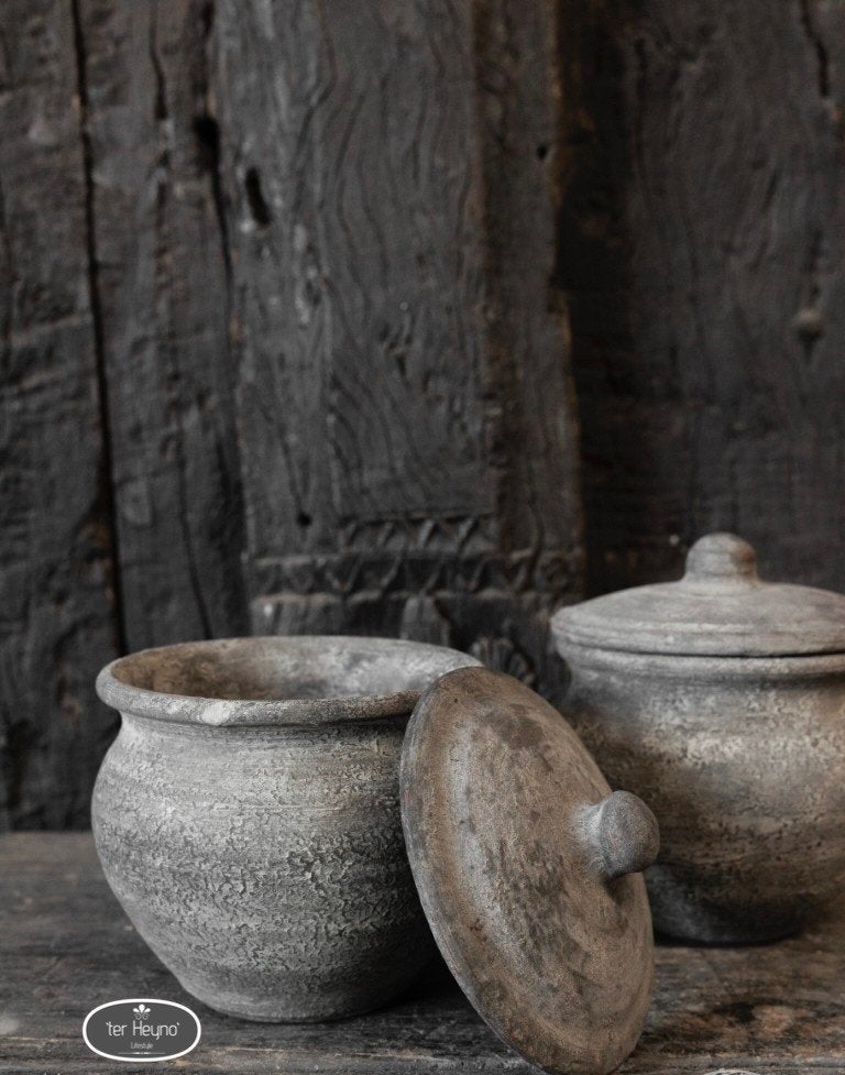 Stenen potje Old Barn deksel steen stoer sober landelijk, Verzenden, Nieuw, Steen/keramiek