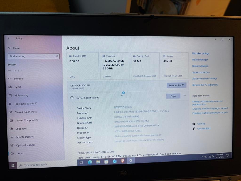 Dell Latitude E6420, Computers en Software, Windows Laptops, Ophalen, Gebruikt, HDD, 2 tot 3 Ghz
