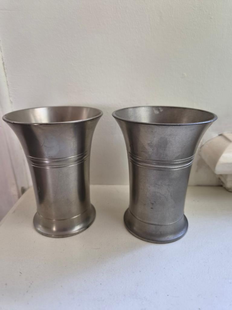 Set van 2 vintage tinnen bekers - Kamphof Zwolle, Ophalen of Verzenden
