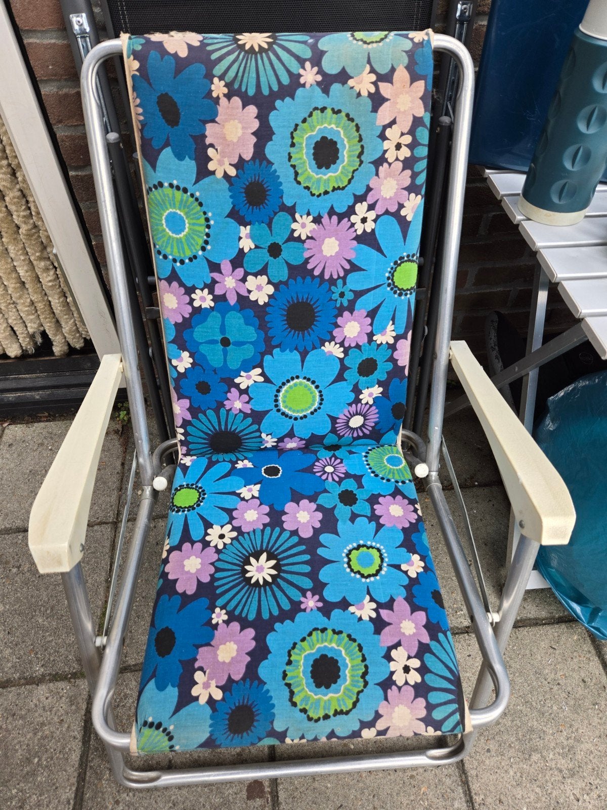 Vintage Campingstoel met Bloemenprint, Caravans en Kamperen, Kampeermeubelen, Ophalen