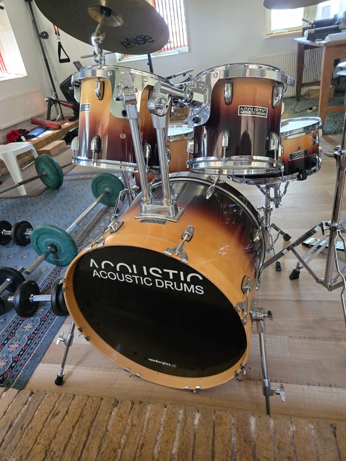 Acoustic Drums drumstel met bekkens en drumstokjes, Ophalen, Zo goed als nieuw, Overige merken
