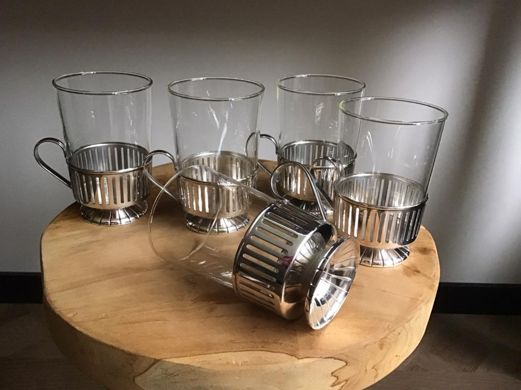 Douwe egberts theeglas verzilverde houder,H Hooijkaas empire, Ophalen, Zo goed als nieuw, Overige typen