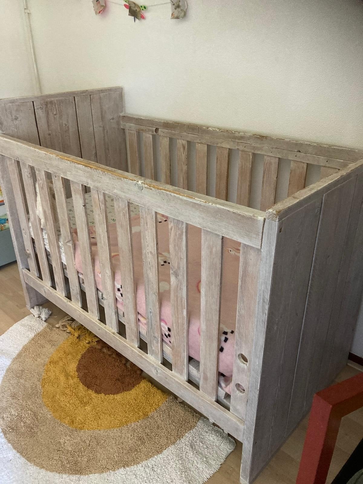 Steigerhouten ledikant 120x60cm met kommode, Ophalen, Gebruikt, Lattenbodem, Minder dan 140 cm