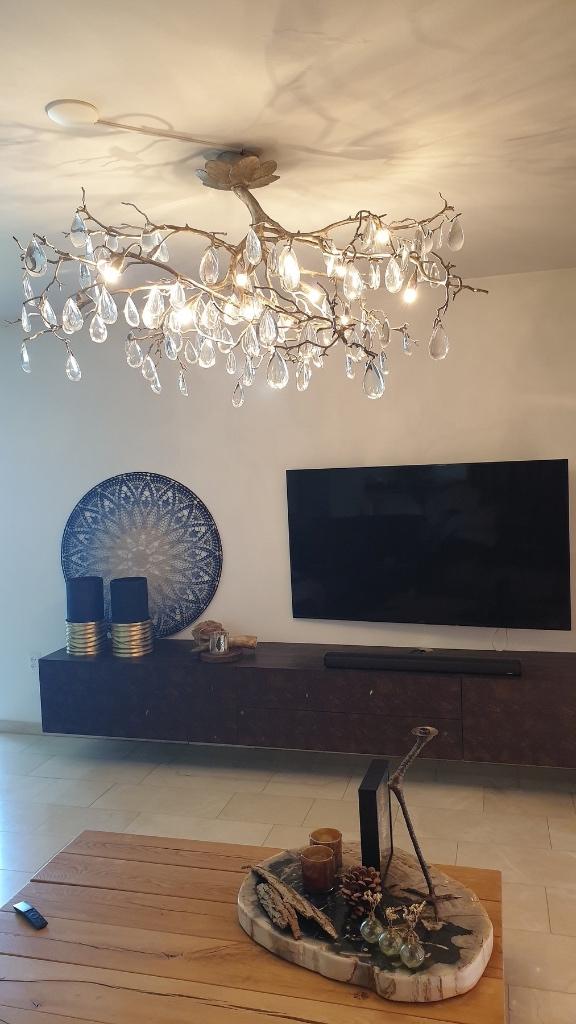 Stout luxe design kroonluchter takken 145 cm brons glas, Ophalen of Verzenden, Zo goed als nieuw, Glas, Design